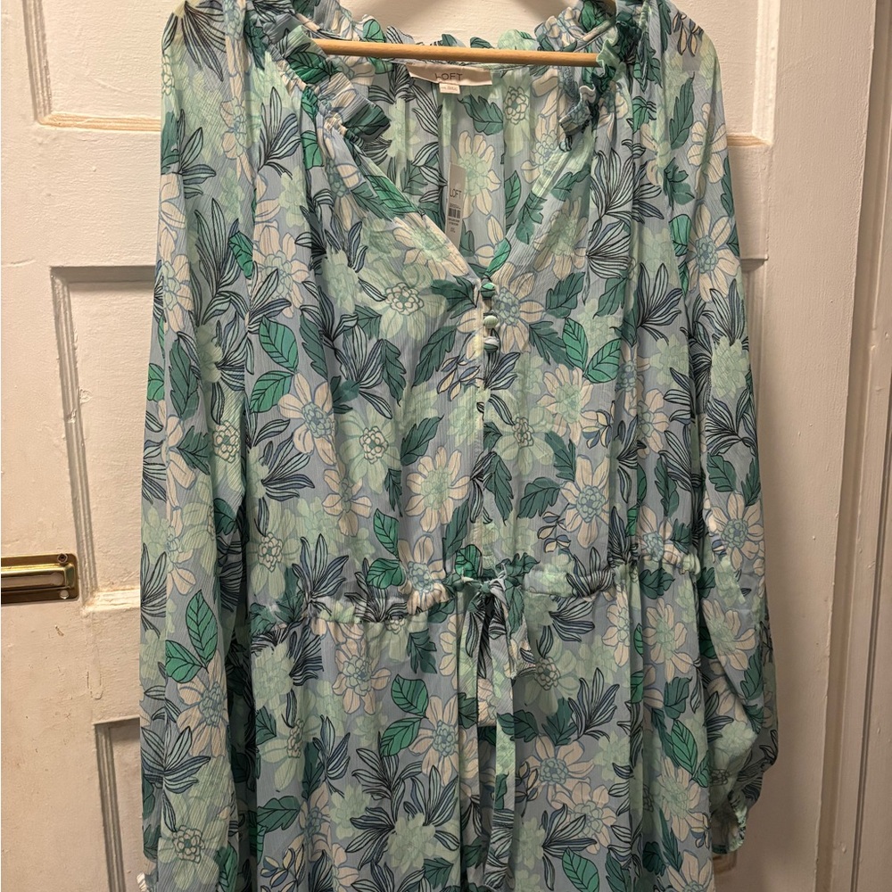 LOFT Floral Maxi Dress in Blue and Green